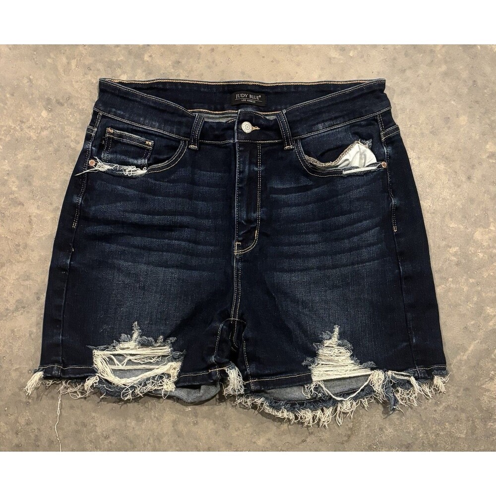 Judy Blue Distressed Denim Shorts Dark Wash Frayed Cuffs Women's Size 1XL